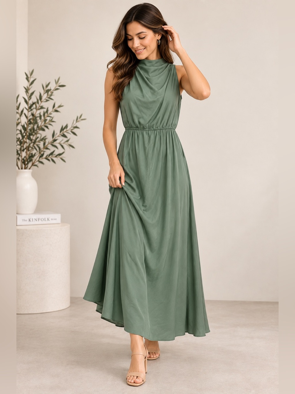 PrettyGarden Sage Green Sleeveless Maxi Dress Size M